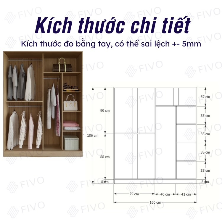 Tủ Đựng Quần Áo Cửa Lùa FIVO FC31 Thẩm Mĩ Tiện Dụng, Thiết Kế Hiện Đại Dễ Dàng Lắp Ráp Phù hợp Với Mọi Không Gian