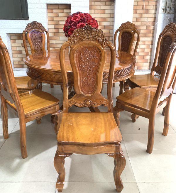 Bộ bàn ăn tròn gỗ tràm , Bàn ăn tròn cao Cấp 6 ghế và 8 ghế , bộ bàn ghế phòng ăn nhà bếp hỗ trợ trả góp không mât phí