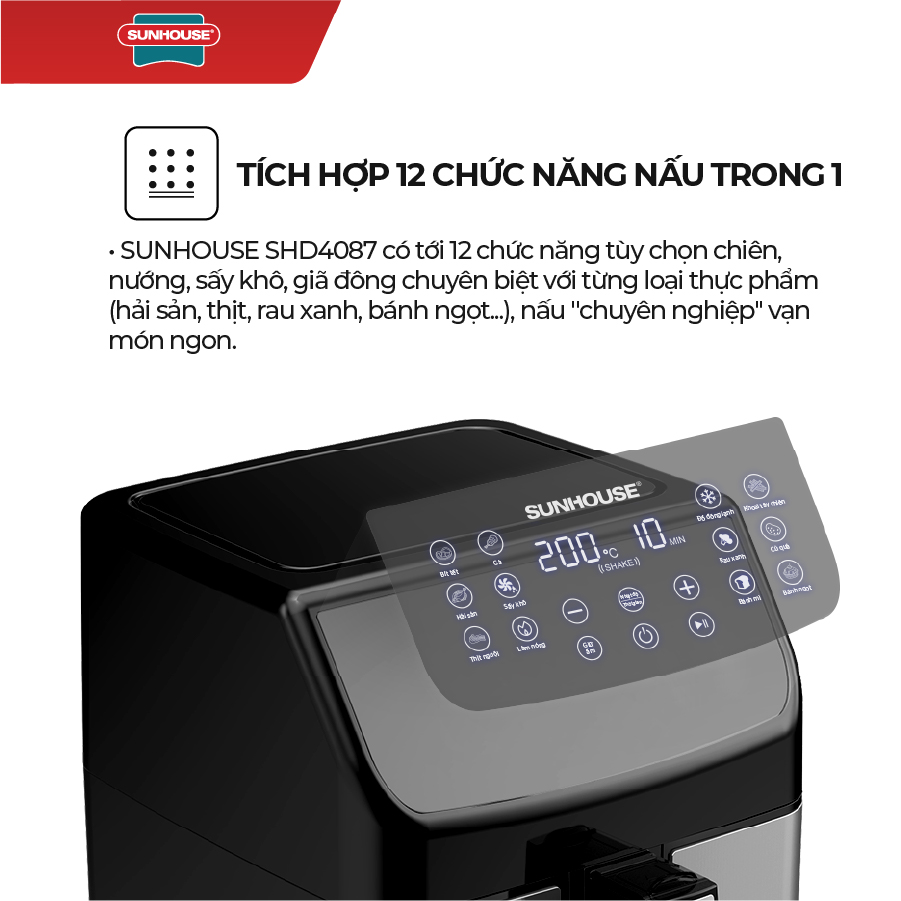 Nồi chiên không dầu đa chức năng 12 trong 1 -  6L Sunhouse SHD4087 - Hàng chính hãng