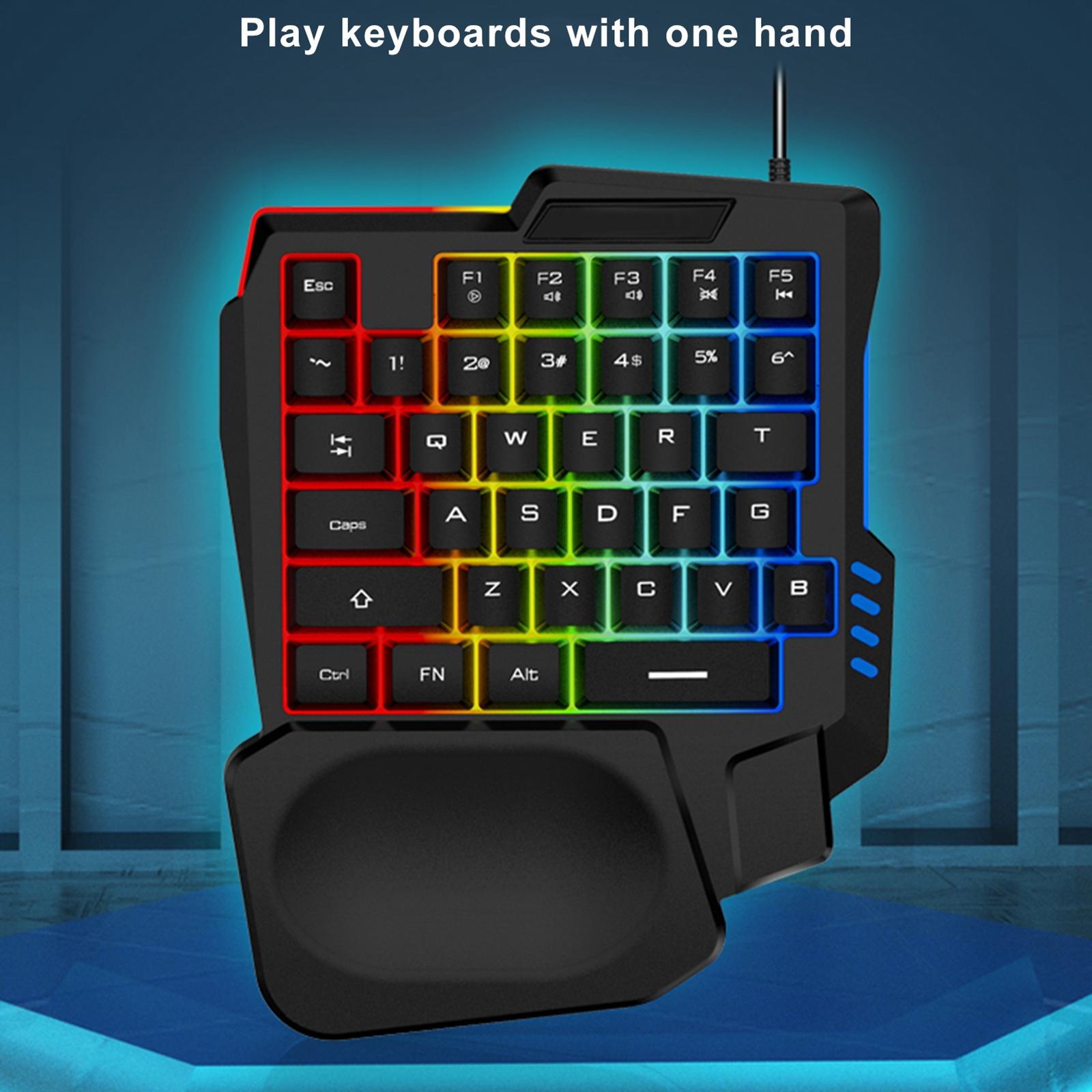 Gaming Keyboard One-Handed Small Cool Backlit 35 Keys USB Interface Portable for PC