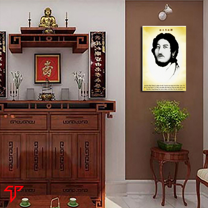 Tranh treo tường trang trí nhà cửa cán gỗ MDF cao cấp mẫu chân dung Đức Phật Cồ-đàm, Tranh Phật Giáo Thích Ca Mau Ni Phật 2498