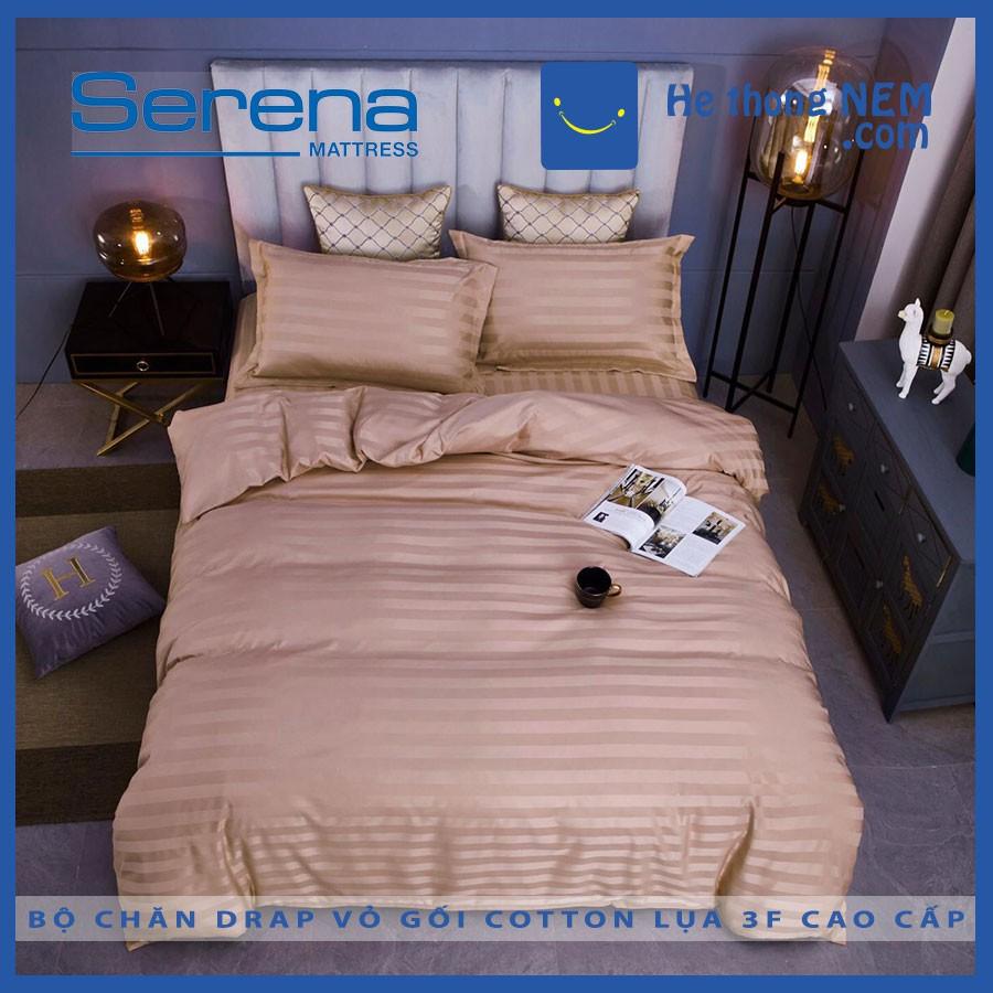 Bộ Chăn Ga Gối 5 Món Lụa Cotton 3F SERENA Combo Set Bộ Chăn Drap Ra Ga Gối Nệm Đệm Trải Giường Cotton Lụa 5 Món