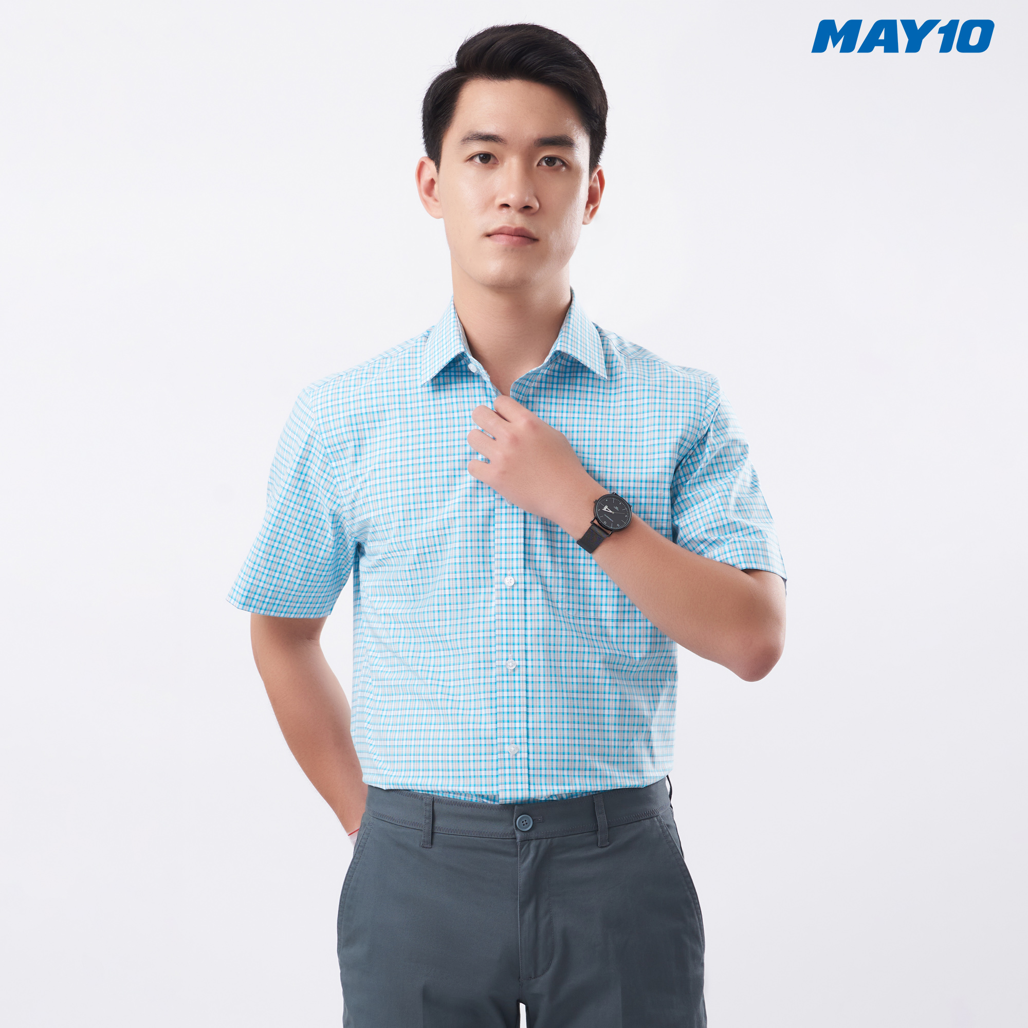 Áo sơ mi nam cộc tay May 10 form Regular mã 010121194LT 463