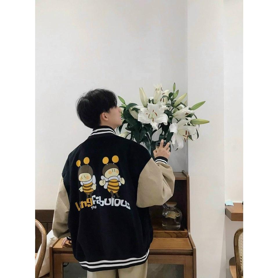 Áo khoác nhung tăm jacket Logo Thuê Chị Ông Nâu Nâu Hình Thật Cuối Form Rộng Đẹp