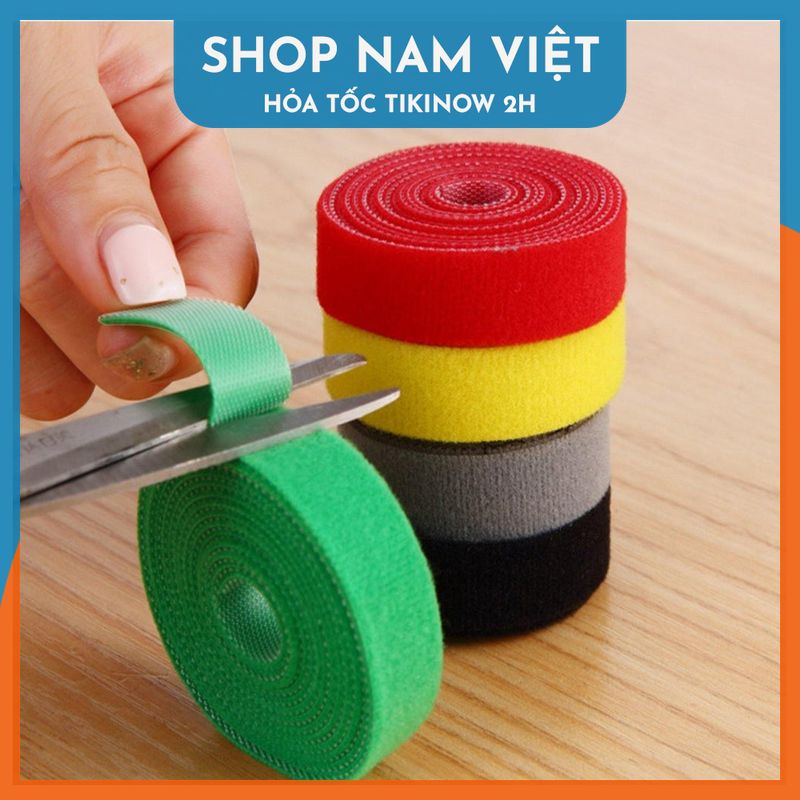 Combo 2 Cuộn Băng Gai Dính Velcro Cỡ 1,5cm - Dây Dính 2 Mặt Quấn Dây Điện, Dây Sạc, Tai Nghe Gọn Gàng - Hàng Chính Hãng NAVIVU