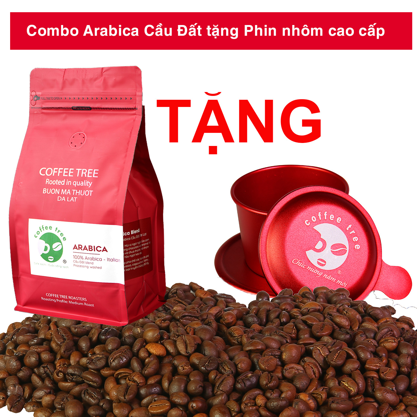Cà Phê Bột Arabica Cầu Đất 500G Nguyên Chất 100 Thơm Nồng, Vị Nhẹ, Gu Tây Tặng Phin Nhôm Pha Cà Phê Màu Đỏ Cao Cấp