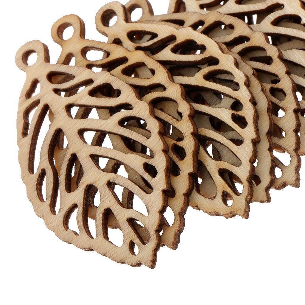 20pcs Hollow Wood Unfinished Wooden Board Craft Tags Leaf Design with Hole
