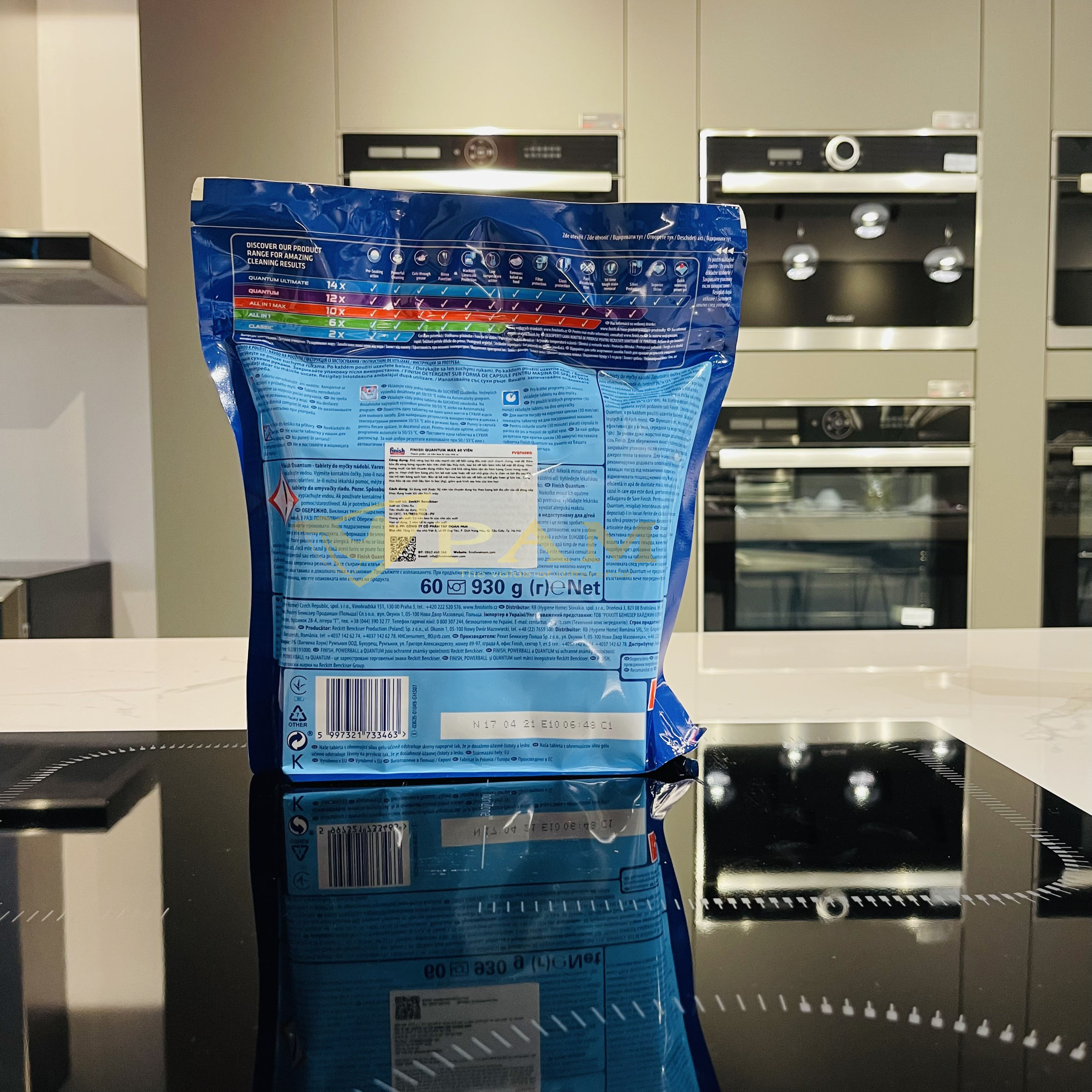 Combo Viên rửa bát Finish Quantum 60 viên hương thường + Muối Finish 4kg + Nước làm bóng Finish 400ml hương chanh