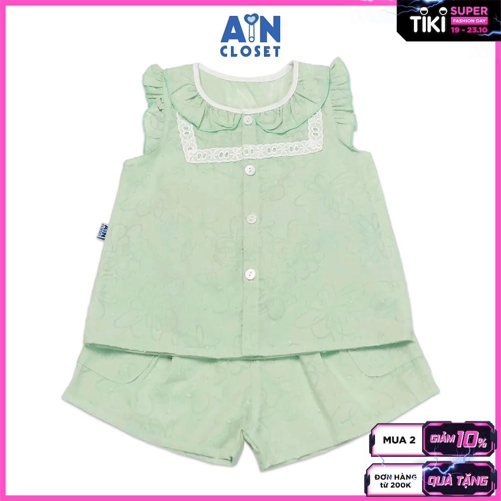 Bộ quần áo ngắn bé gái họa tiết Hoa Cánh bướm xanh ngọc cotton hạt - AICDBGFZJSKI - AIN Closet