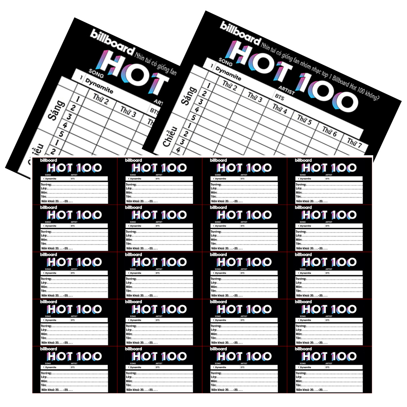 Mua Bts Billboard Hot 100 Set 40 Nhãn Vở Và 2 Thời Khoá Biểu | Tiki