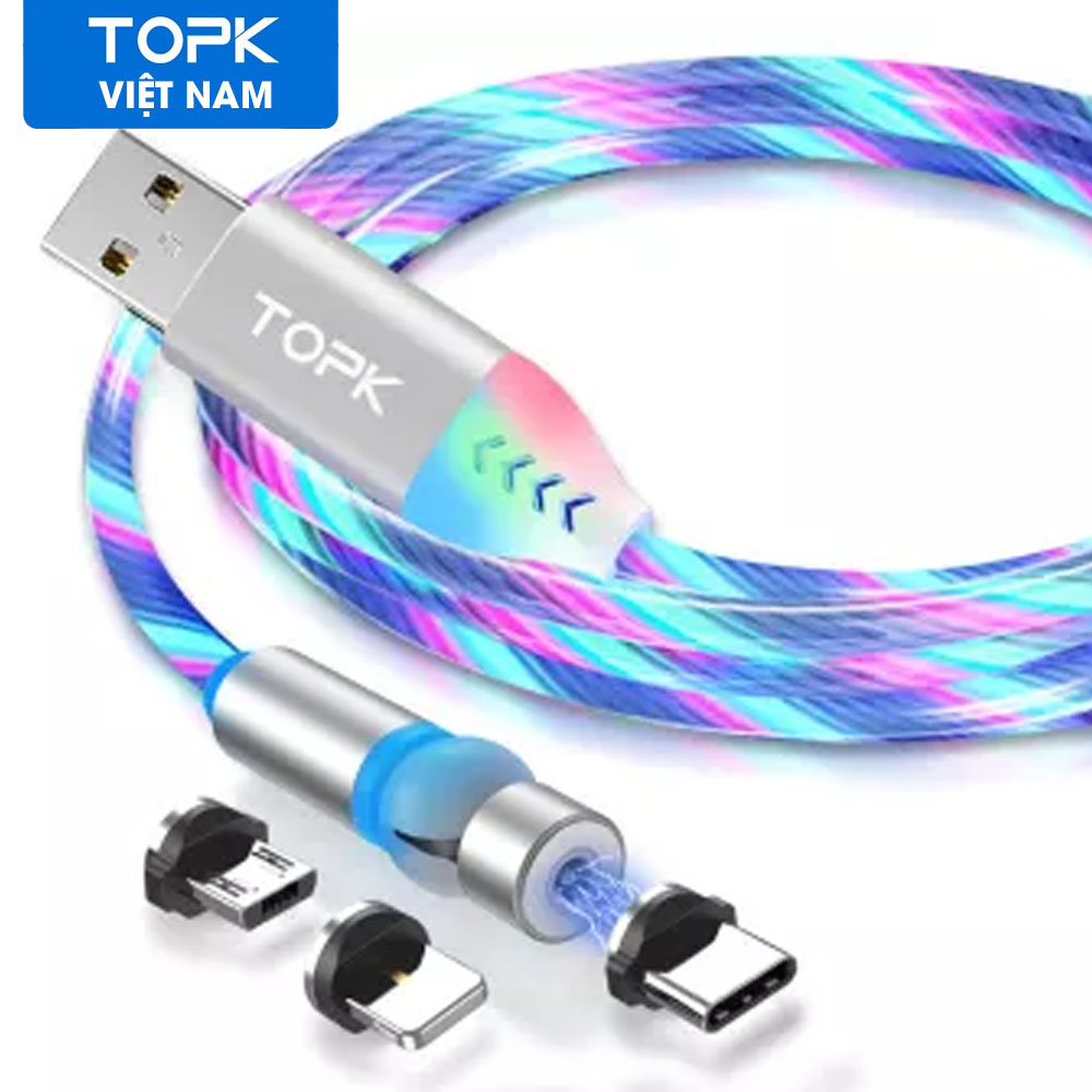 [HÀNG CHÍNH HÃNG]Cáp Nam Châm TOPK AM22 USB - IPHONE Đèn LED Type-C Nhiều Màu Sắc Dành Cho IP 11 Pro Max Xiaomi 10 HUAWEI P40 Samsung OPPO - Phân phối bởi TOPK VIỆT NAM