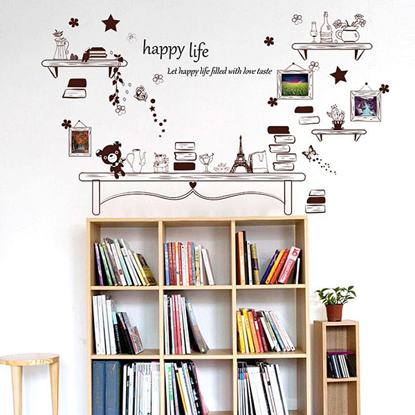 Decal Dán Tường Trang Trí Nhà Cửa Sáng Tạo Tranh Kệ Sách 3D DKN049