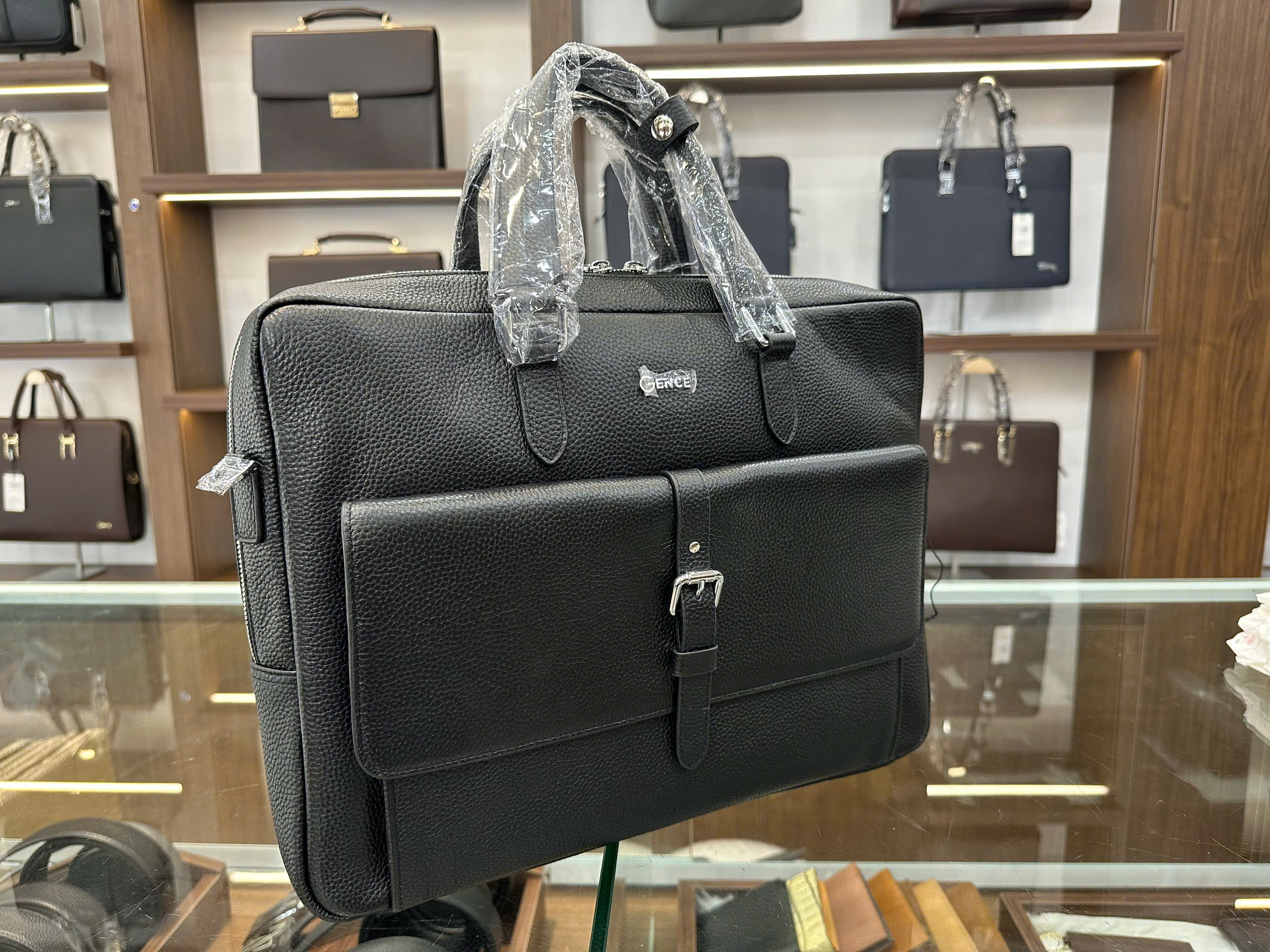 Cặp Công Sở Túi Xách Nam Chính Hãng GENCE GCE31 Da Bò Mềm Cao Cấp Màu Đen Có Dây Đeo Vai