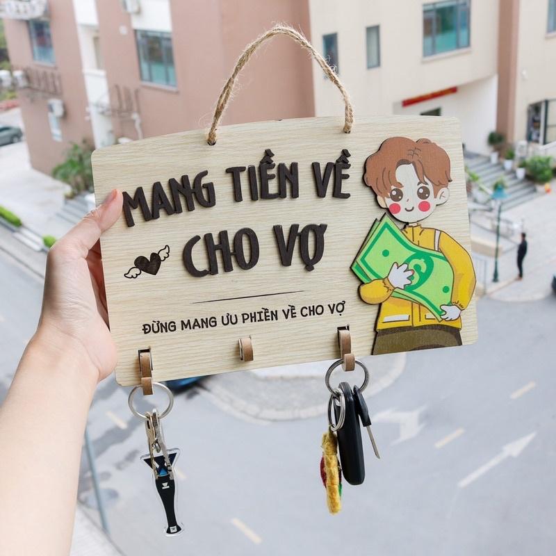 Bảng gỗ in nổi 3D khắc laze in màu Mang .. về cho ... có móc treo chìa khoá