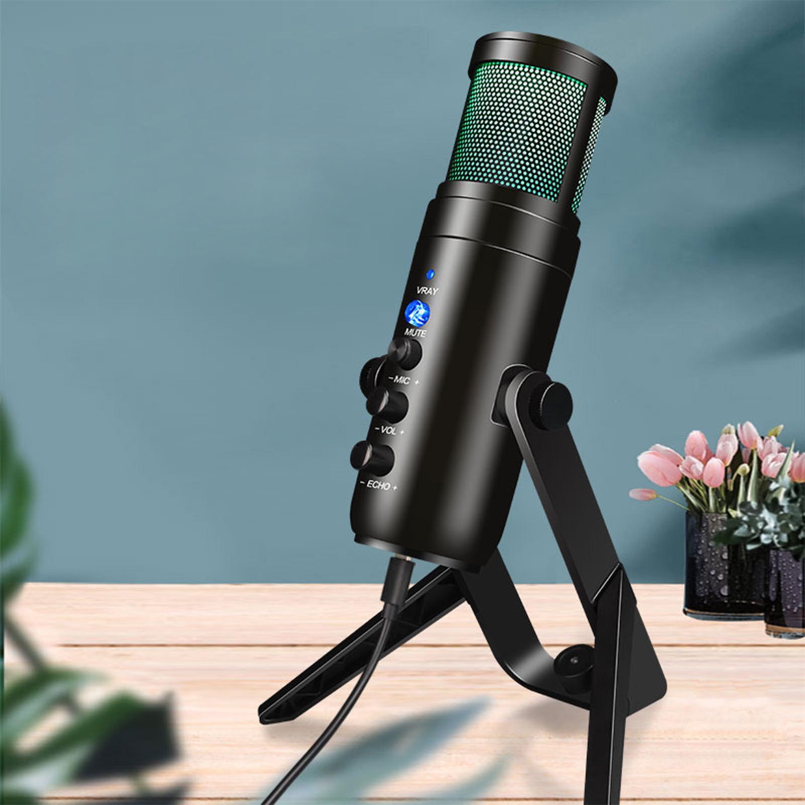 USB Computer Microphone Cardioid  Work Mic Condenser Microphone for PC Laptop Desktop with RGB Light Mute Button