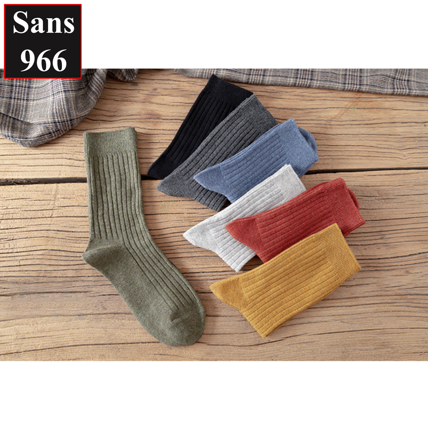 Tất cao cổ nữ vintage hàn quốc Sans966 vớ len gân trơn basic cotton dày dặn đẹp nhiều màu nâu trắng đen nâu xanh đỏ