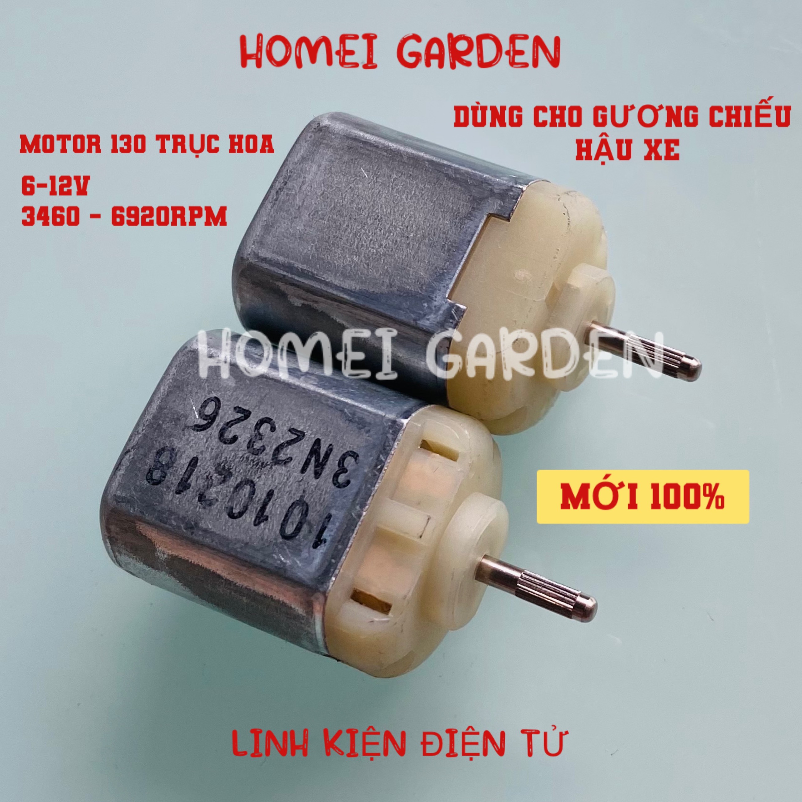 Mô tơ motor 130 trục hoa 6V - 12V 3460 - 6920RPM bàn chải carbon dùng cho gương chiếu hậu mới 100% - HM0184