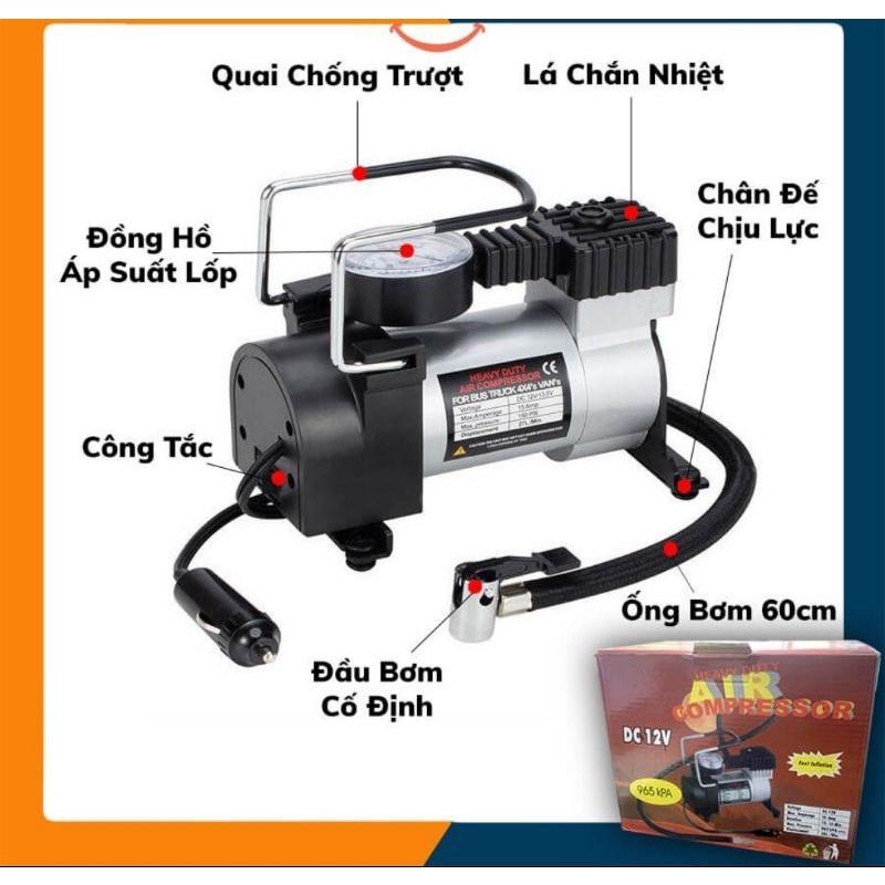 Máy Bơm Lốp Ô Tô Bằng Điện Mini 12V Có Đồng Hồ Áp Suất