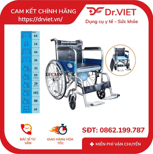 Xe lăn Lucass X-6 Chính hãng có bô tròn - Hỗ trợ đi lại cho người già, người đi lại khó khăn, có dây đai an toàn