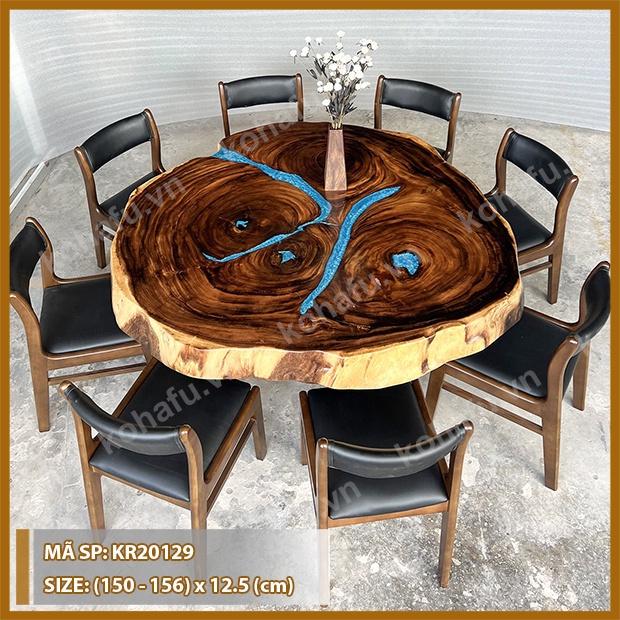 MẪU BÀN TRÒN TỰ NHIÊN MẶT GỖ NGUYÊN TẤM ME TÂY KẾT HỢP EPOXY XANH 3D HẠI ĐẠI - KL20129