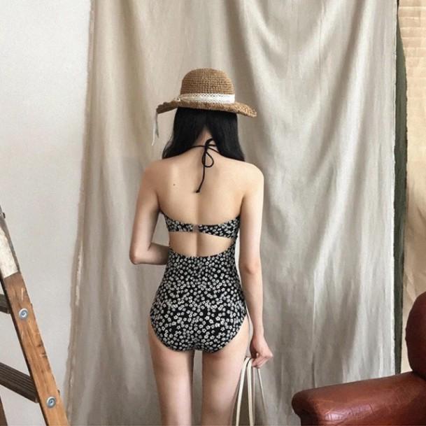 Bikini Áo Tắm Hoa Nhí Đen Đồ Đi Biển Liền Thân 2 Dây Sexy Khoe Lưng Trần Hot Hit 2021 Tôn Dáng Giấu Bụng