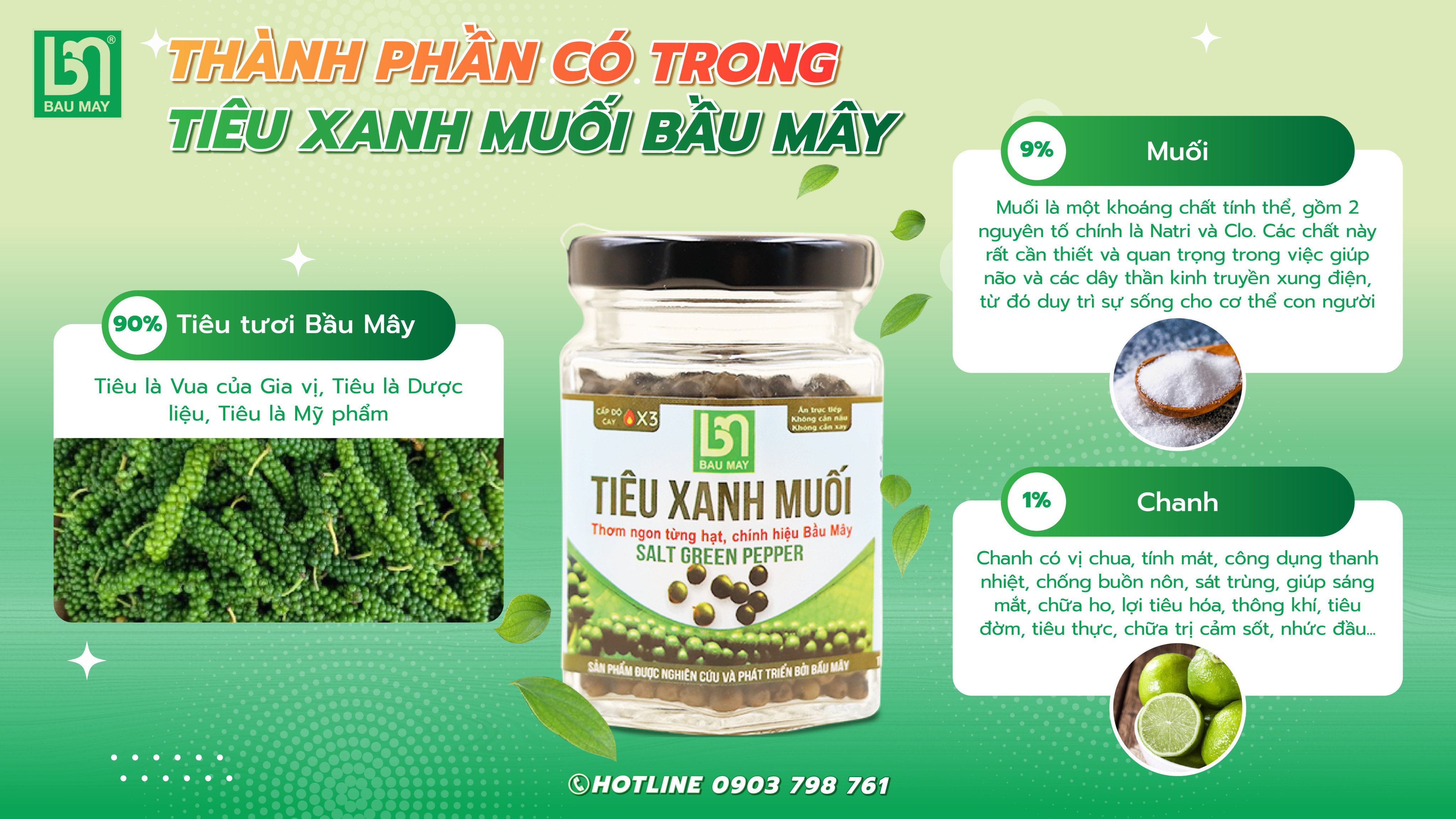 Tiêu xanh muối Organic Bầu Mây 50g - Giúp kích thích vị giác, giúp ăn ngon miệng hơn, cải thiện chức năng của hệ tiêu hoá