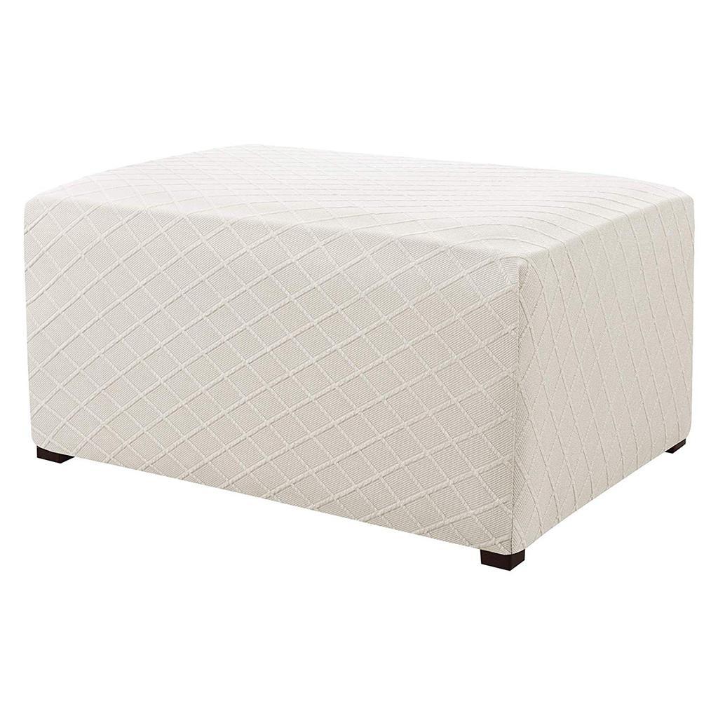 Storage Ottoman Stool Cover Footstool Stretch Grid Slipcover White