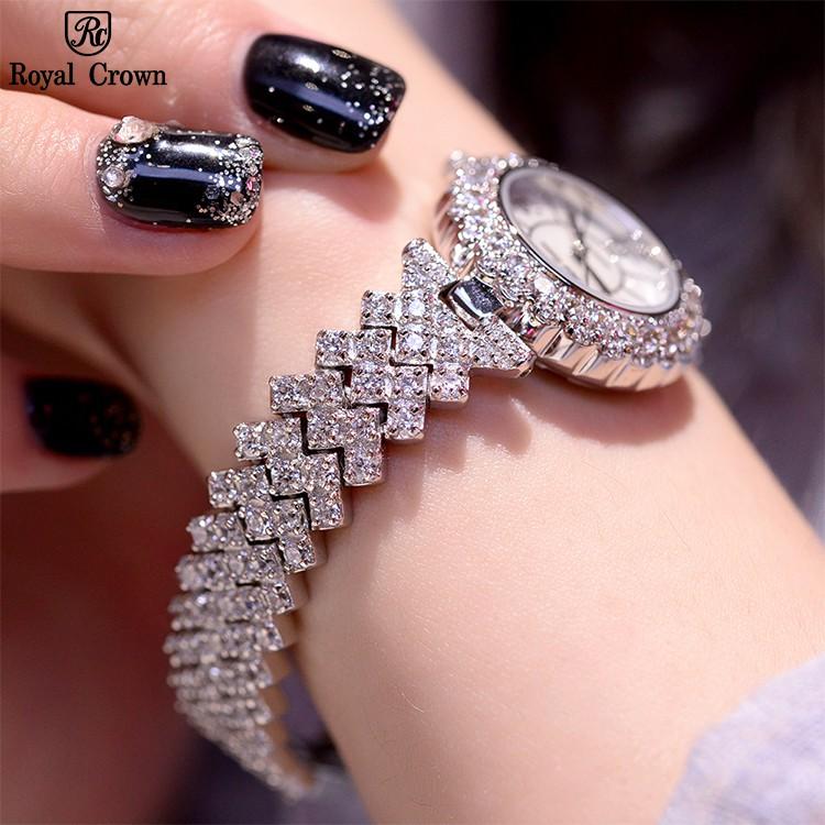 Đồng Hồ Nữ Chính Hãng Royal Crown 2607 Jewelry Dây Kim Loại Đính Đá Chống Nước Chống Xước