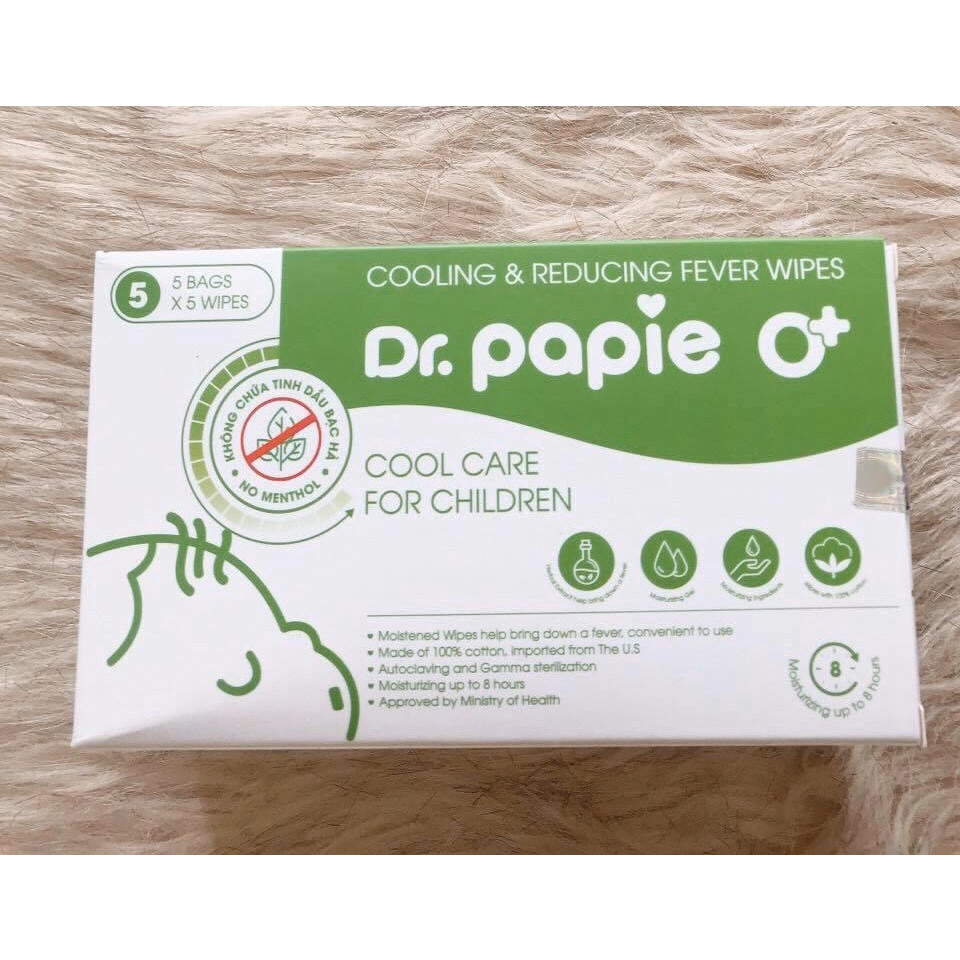 Khăn Lau Hạ Sốt Dr Papie - 1 gói xanh dương cho bé từ 3 tháng trở lên