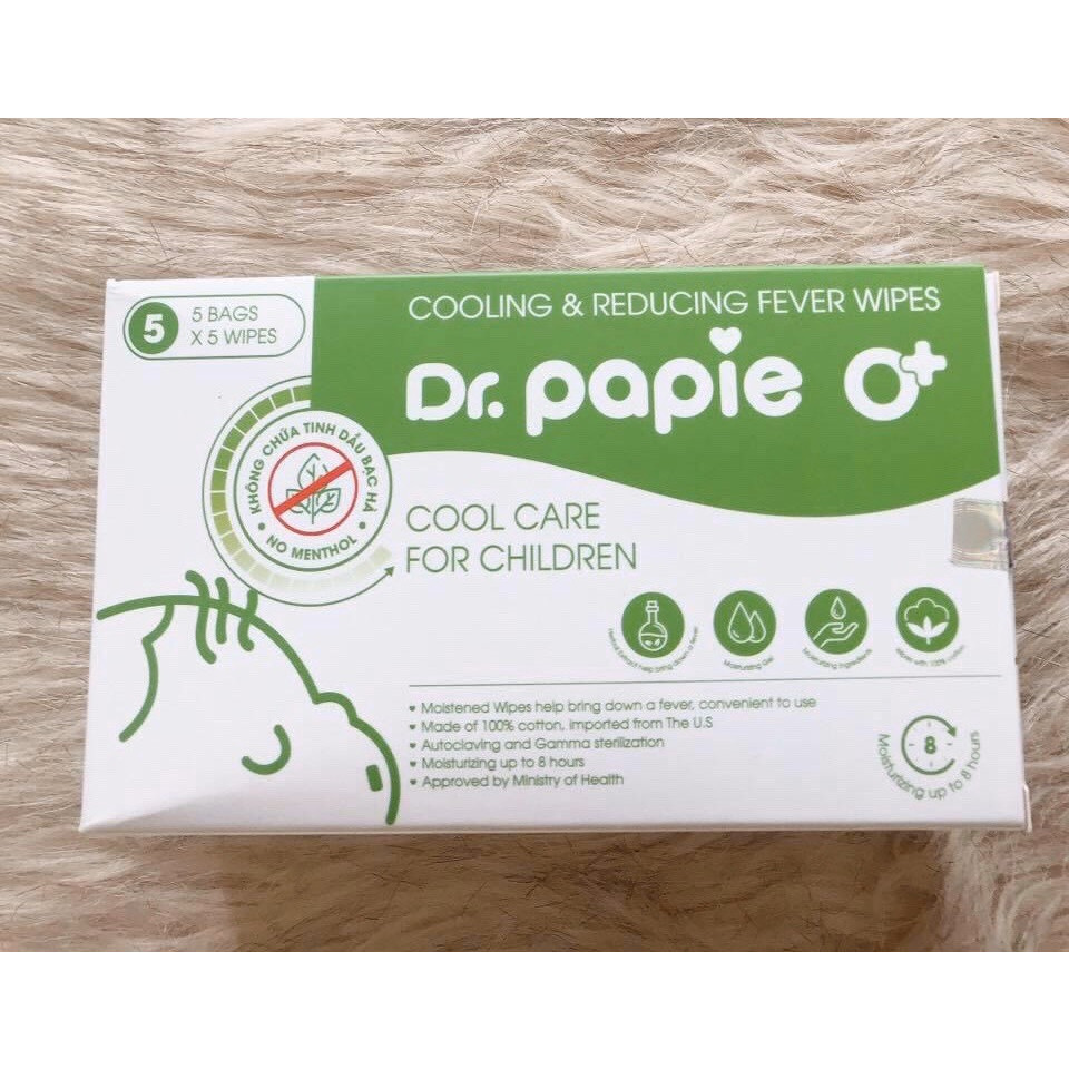 Khăn Lau Hạ Sốt Dr Papie - 1 gói xanh lá cho bé từ 0 tháng trở lên