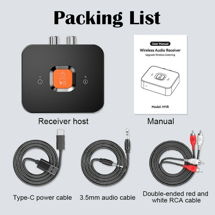 Bộ Thu Âm Thanh Bluetooth 6.0 AUX 3.5mm RCA Type-C M1R - Hàng Nhập Khẩu