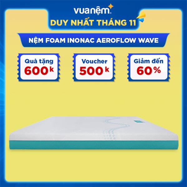 Nệm Foam Nhật Bản cao cấp Aeroflow Wave êm ái, thoáng mát, phân tán áp lực và massage nhẹ nhàng cho toàn bộ cơ thể