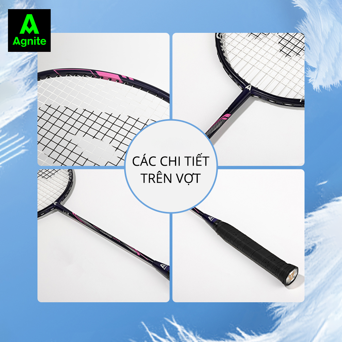 Bộ 2 vợt cầu lông cao cấp Agnite, chất liệu hợp kim nhôm carbon siêu bền nhẹ tặng kèm 3 quà tặng - F2126
