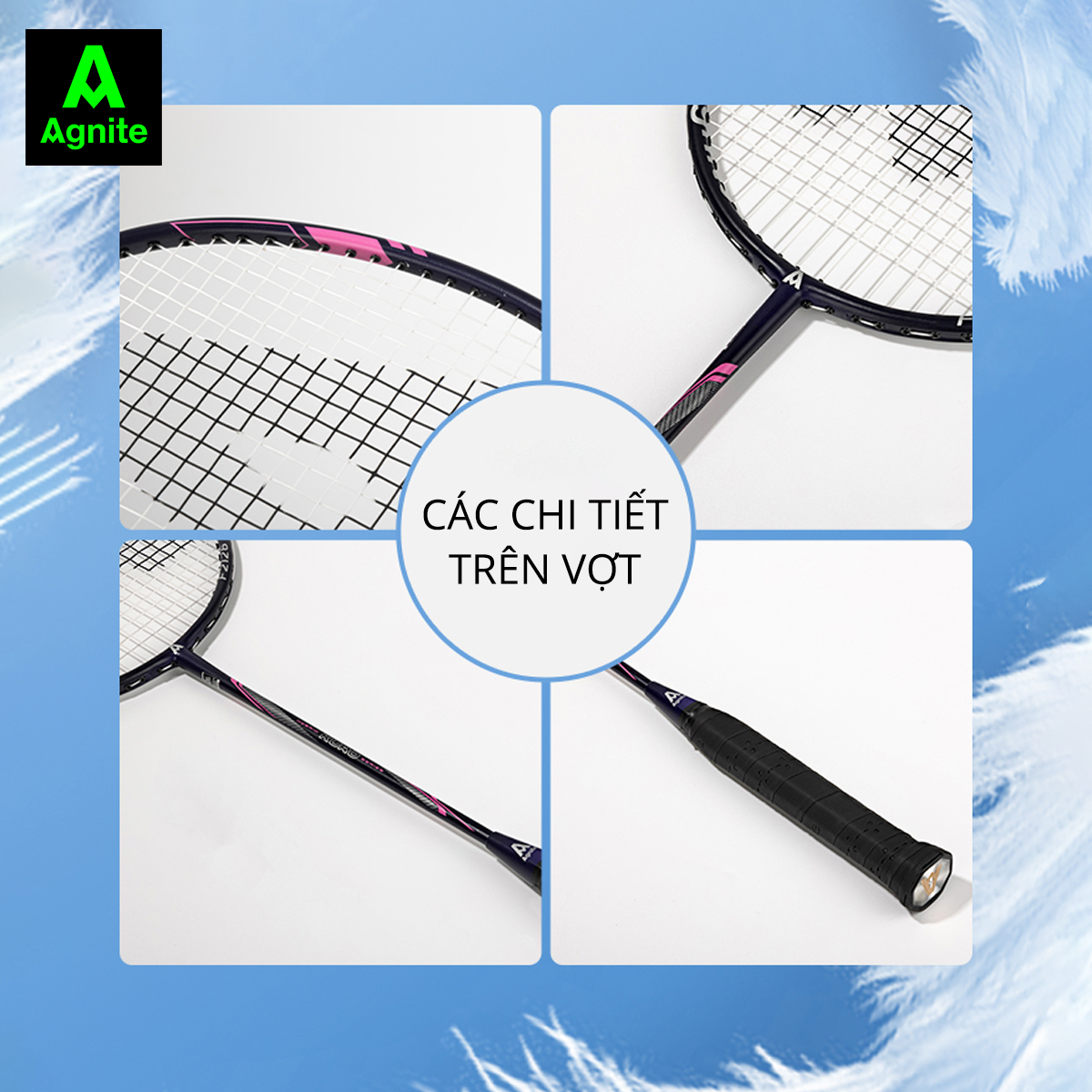 [Mua 1 tặng 4] Bộ 2 vợt cầu lông cao cấp Agnite, chất liệu hợp kim nhôm carbon siêu bền nhẹ tặng kèm 3 quà tặng - F2126