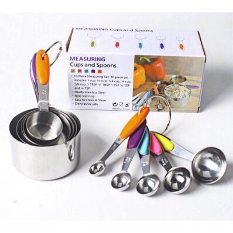 Bộ 10 cup thìa đong inox