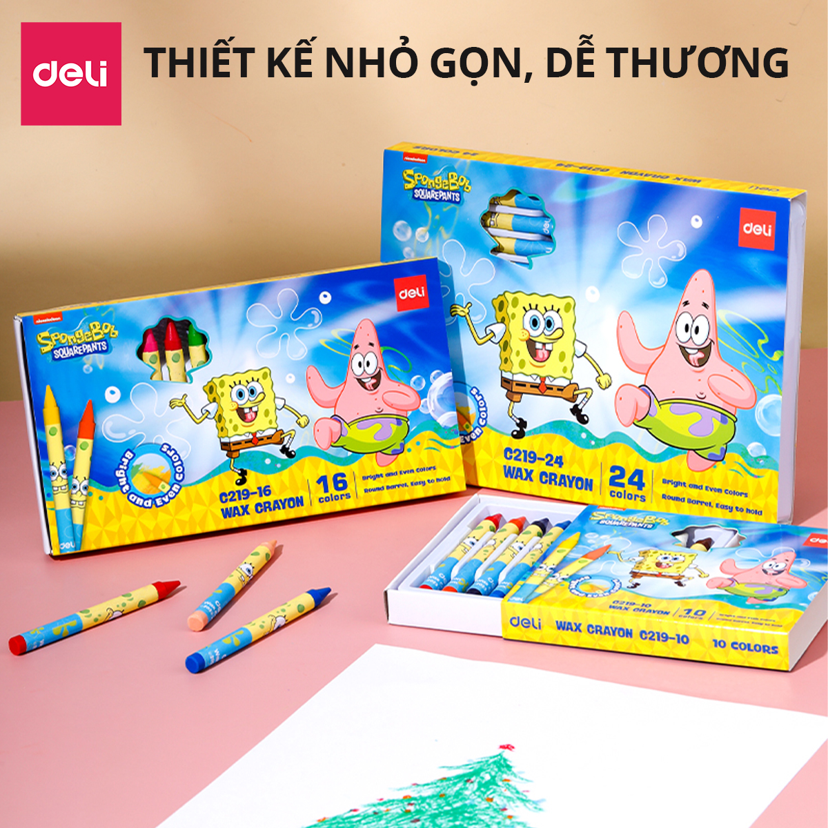 Bút Sáp Màu Nến Bọt Biển Cho Bé Deli -16/24 Màu Tươi Đậm Ít Vụn An Toàn Với Tô Màu Vẽ Tranh Mỹ Thuật