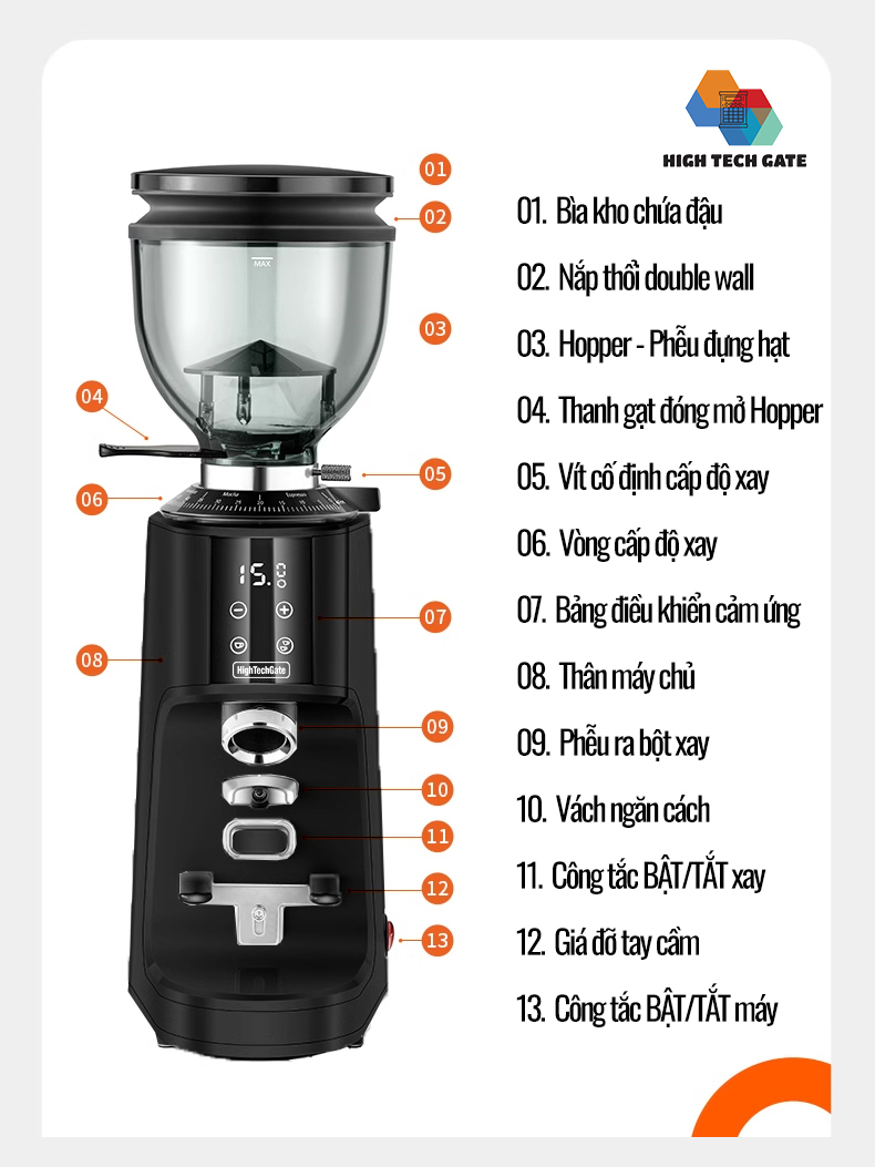 Máy Xay Cà Phê G9A Tự Động 2 Lập Trình, 100 Cấp Xay Cực Mịn, Thương Mại Chuyên Nghiệp, Bản Nâng Cấp, hàng chính hãng