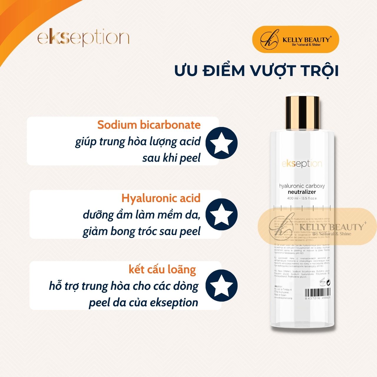 Dung Dịch Trung Hòa Sau Peel - ekseption Hyaluronic Carboxyl Neutralizer - Giảm Bong Tróc, Ngừa Kích Ứng - Kelly Beauty