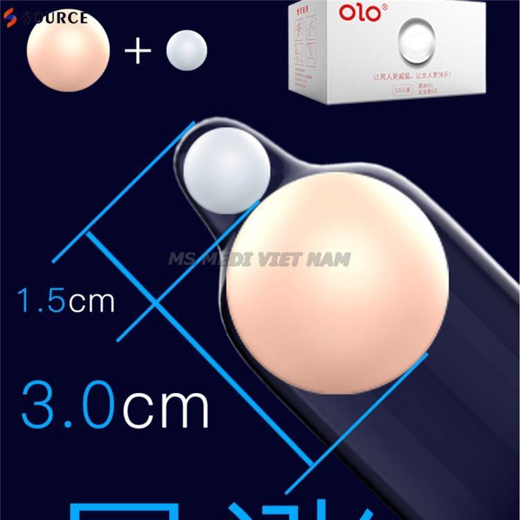 Bao Cao Su OLO Tăng Kích Thước 4.5cm, 1 Bi To, 1 Bi Nhỏ và 1 BCS Siêu Mỏng 001, nhiều gel bôi trơn kích thích điểm G
