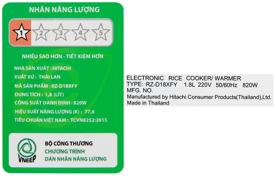 Nồi Cơm Điện Tử Hitachi RZ-D18XFY - Trắng Xám - Hàng chính hãng