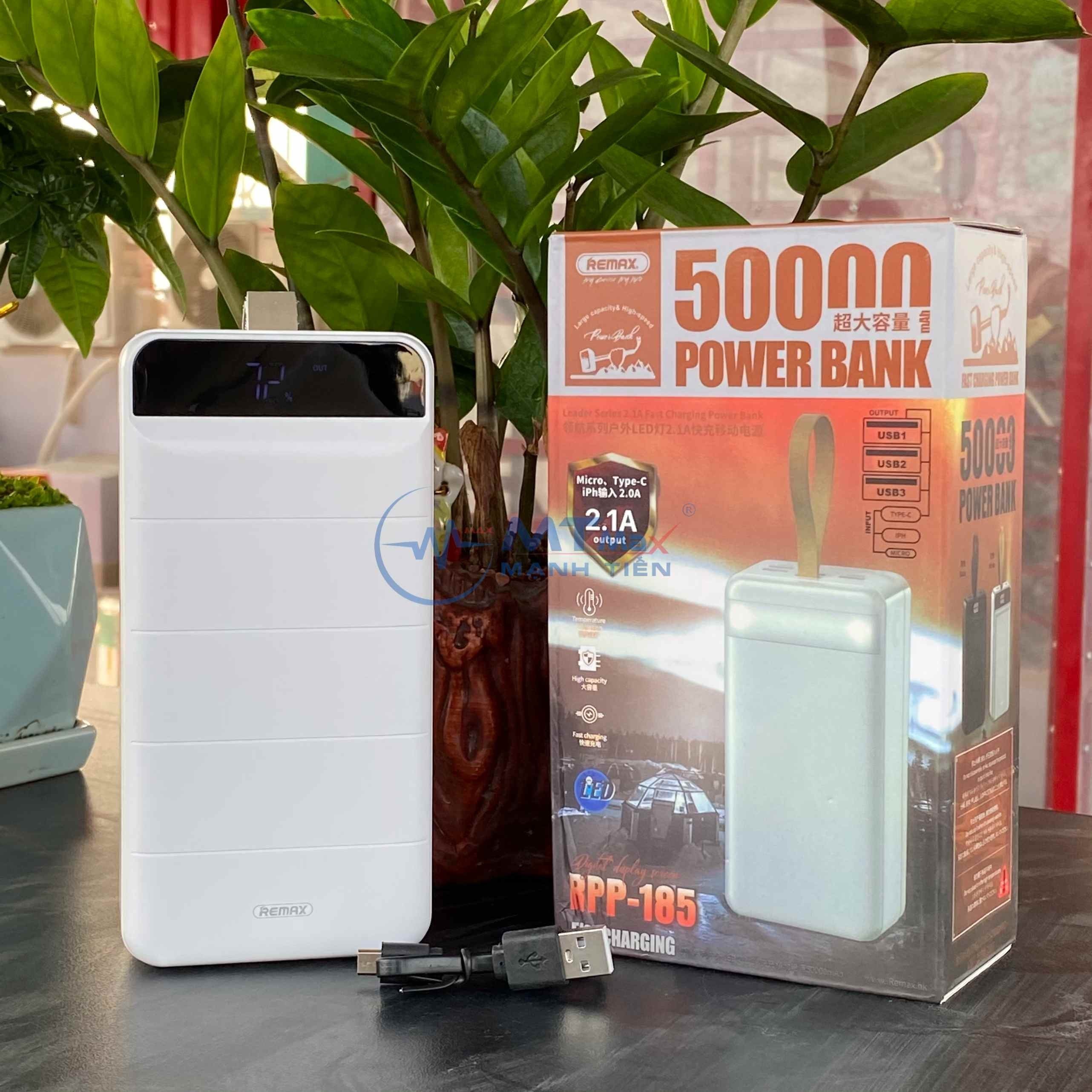 Sạc Dự Phòng RPP185 | 50000mAh 3 Cổng Sạc Vào, 3 Cổng Sạc Ra, Thiết Kế Bằng Nhựa Cao Cấp, Bền và Chắc Chắn