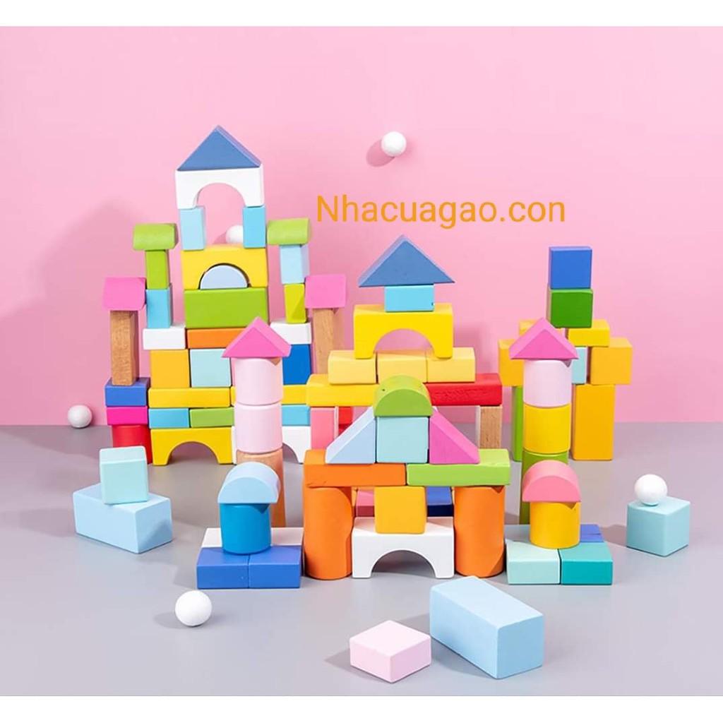 Bộ Xếp Gỗ Hình Khối 100 Chi Tiết Nhiêù Màu Sắc