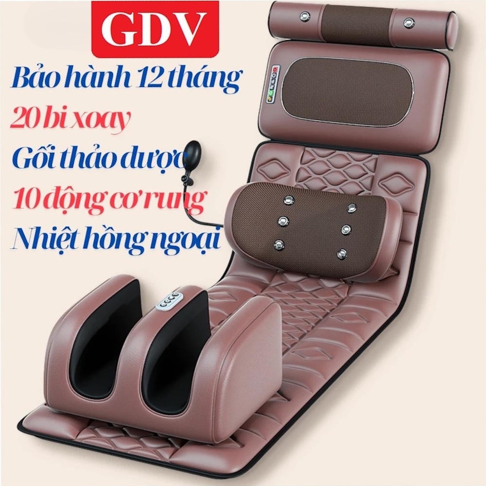 Đệm Massage Toàn Thân GDV Kèm Gối Xông Thảo Mộc, Massage Cổ Vai Gáy và Massage Chân thảm ghế mát xa rung, làm ấm, dụng cụ phục hồi sức khoẻ - Hàng Chính Hãng