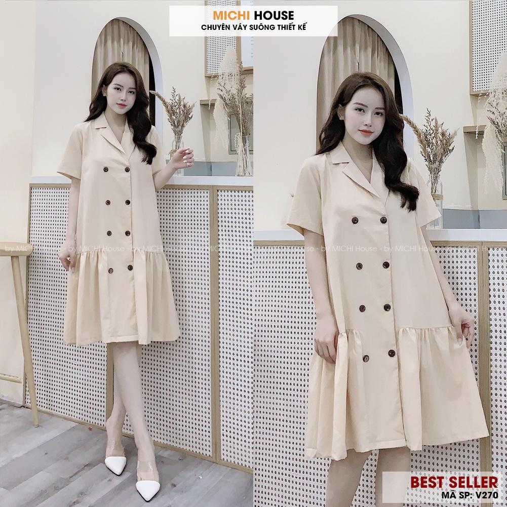 Váy Suông Đuôi Cá Cổ Vest Công Sở MICHI House Đầm Đũi Thiết kế Dáng Xuông Xòe Rộng Freesize V270