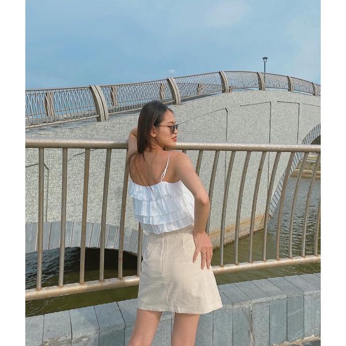 Chân váy chữ A xẻ màu be