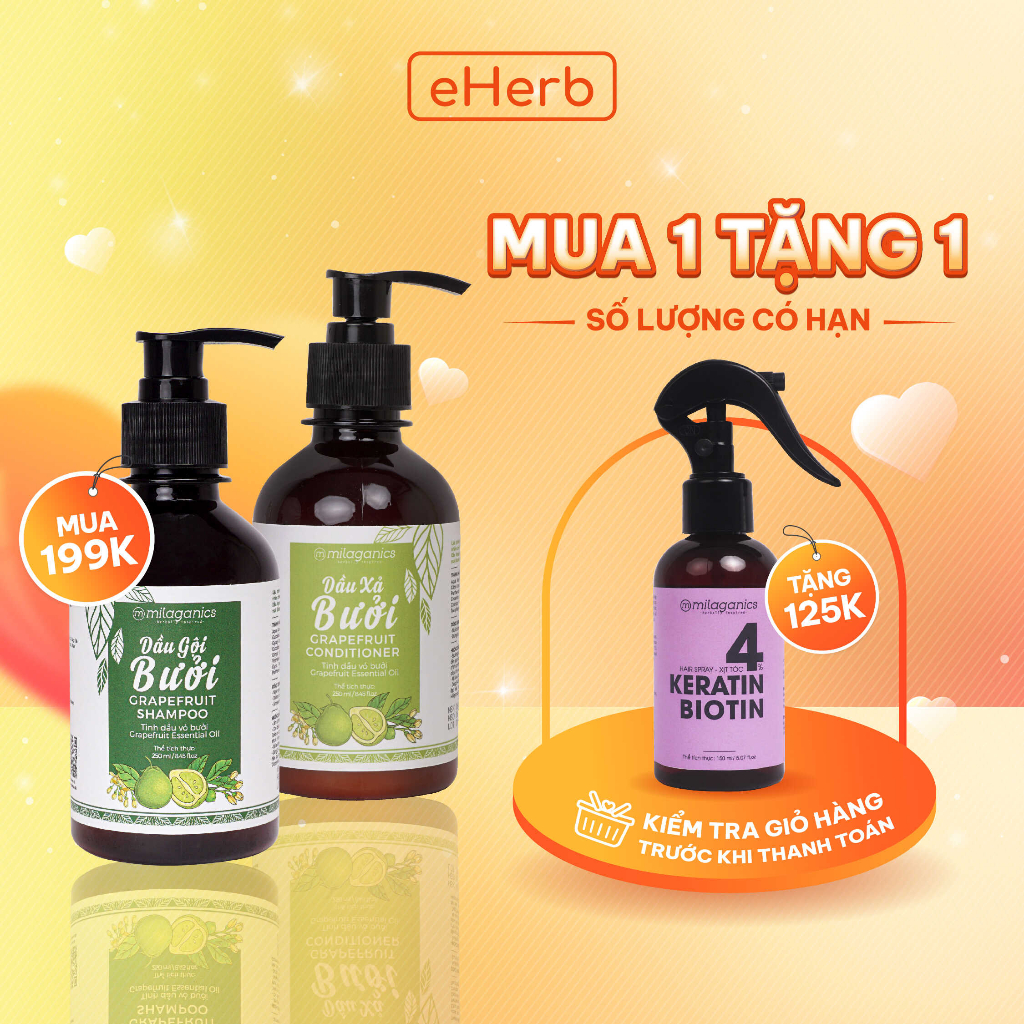 Bộ Dầu Gội Và Dầu Xả Bưởi MILAGANICS Ngăn Ngừa Rụng Tóc, Nuôi Dưỡng Và Kích Thích Mọc Tóc