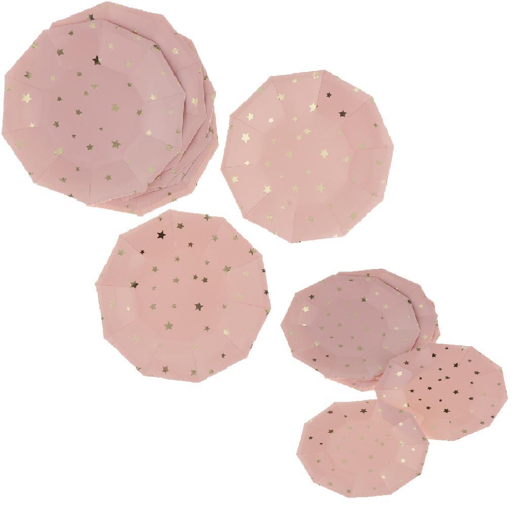 8 Pieces Gilding Star Paper Plate Disposable Birthday Cake Tray Pink