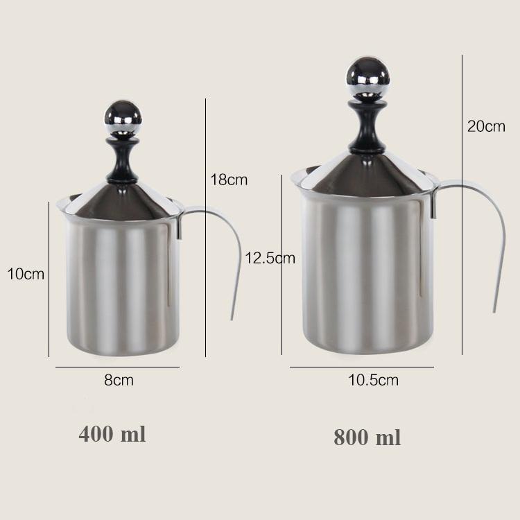 Ca đánh sữa lạnh latte, ca tạo bọt sữa cầm tay inox 2 lớp (400 - 800 ml