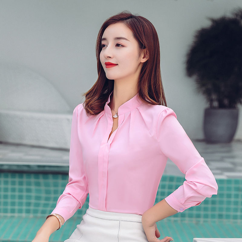 Áo sơ mi nữ trơn, thiết kế cổ tàu lịch sự, thời trang công sở đẹp CS08