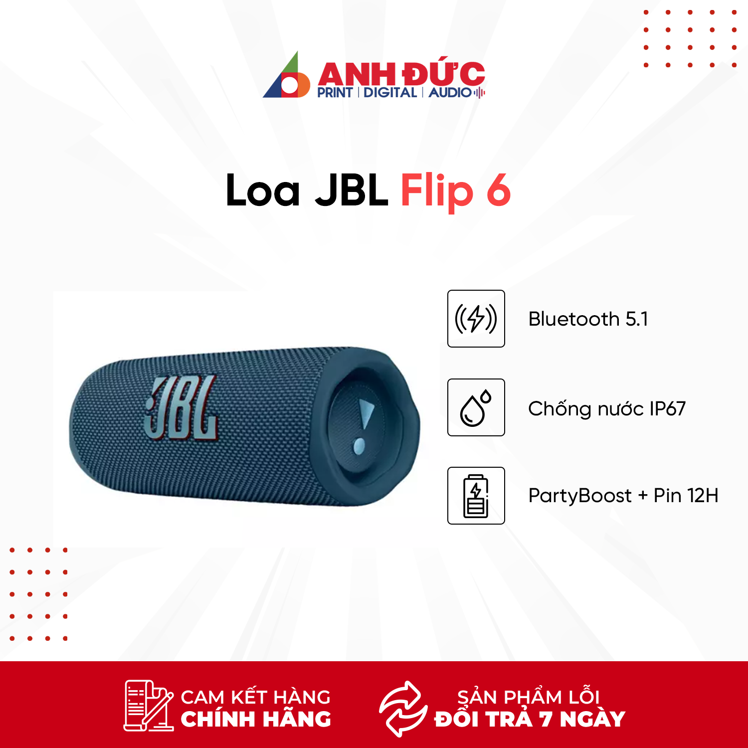 Loa bluetooth JBL Flip 6 - Hàng Chính Hãng